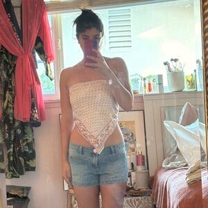 Free People White Strapless Crop Top